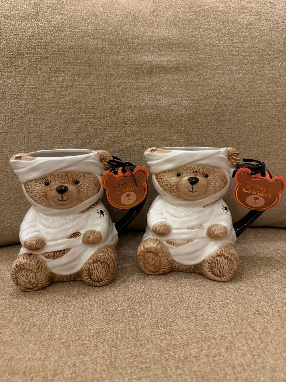 Teddy Bear Mummy Zombie Halloween Ceramic Mugs Set of 2 Creepy Critters New